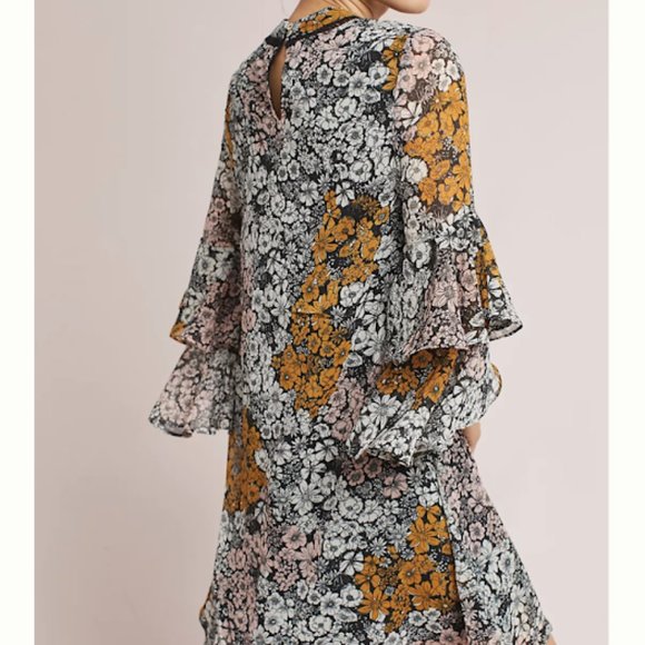 NWT-Ranna Gill Floral Mirror Flutter Sleeve Dress-Sz S - Picture 2 of 15